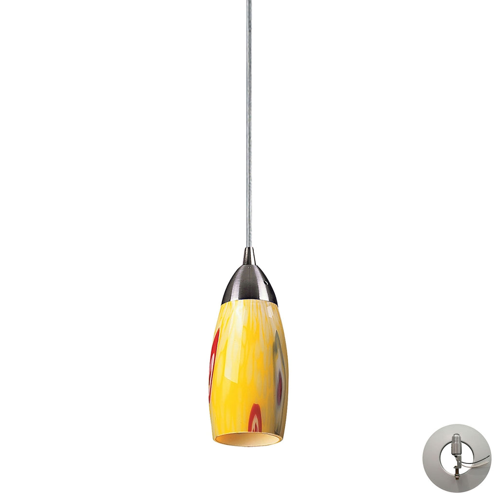 Milan 3'' Wide 1-Light Pendant - Satin Nickel with Yellow Blaze Glass (Includes Adapter Kit)