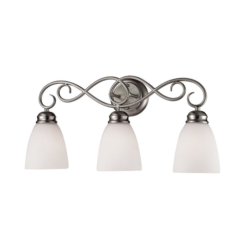 Chatham 3 Light Vanity In Brushed Nickel And White Glass