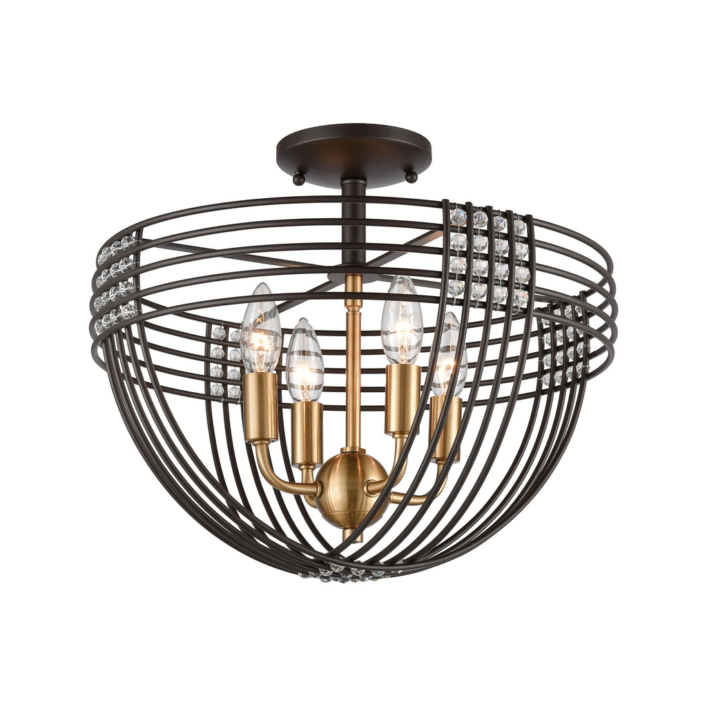Concentric 4-Light Semi Flush Mount in Oil Rubbed Bronze with Clear Crystal Beads
