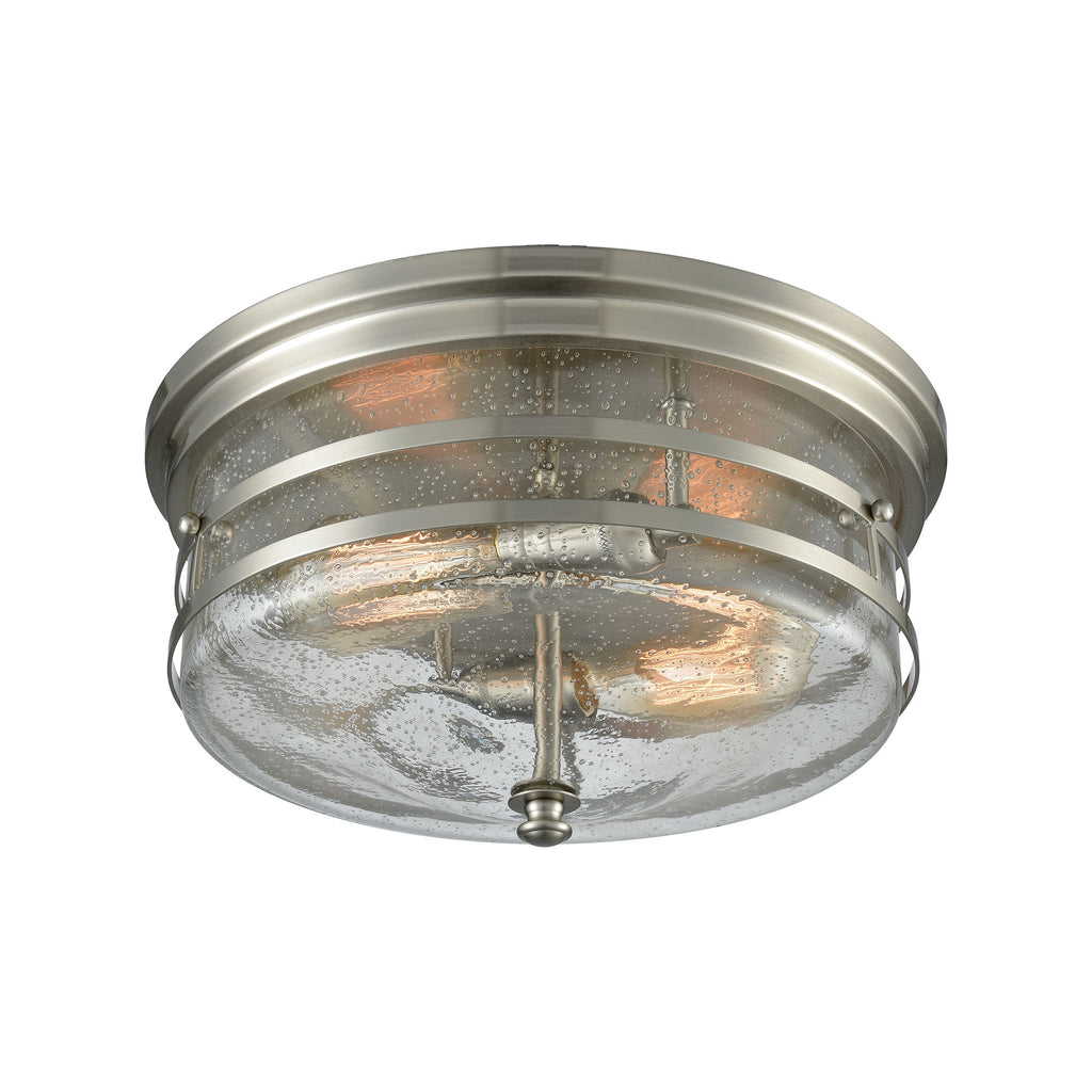 Port O' Connor 2 Light Flush in Satin Nickel with Seedy Glass