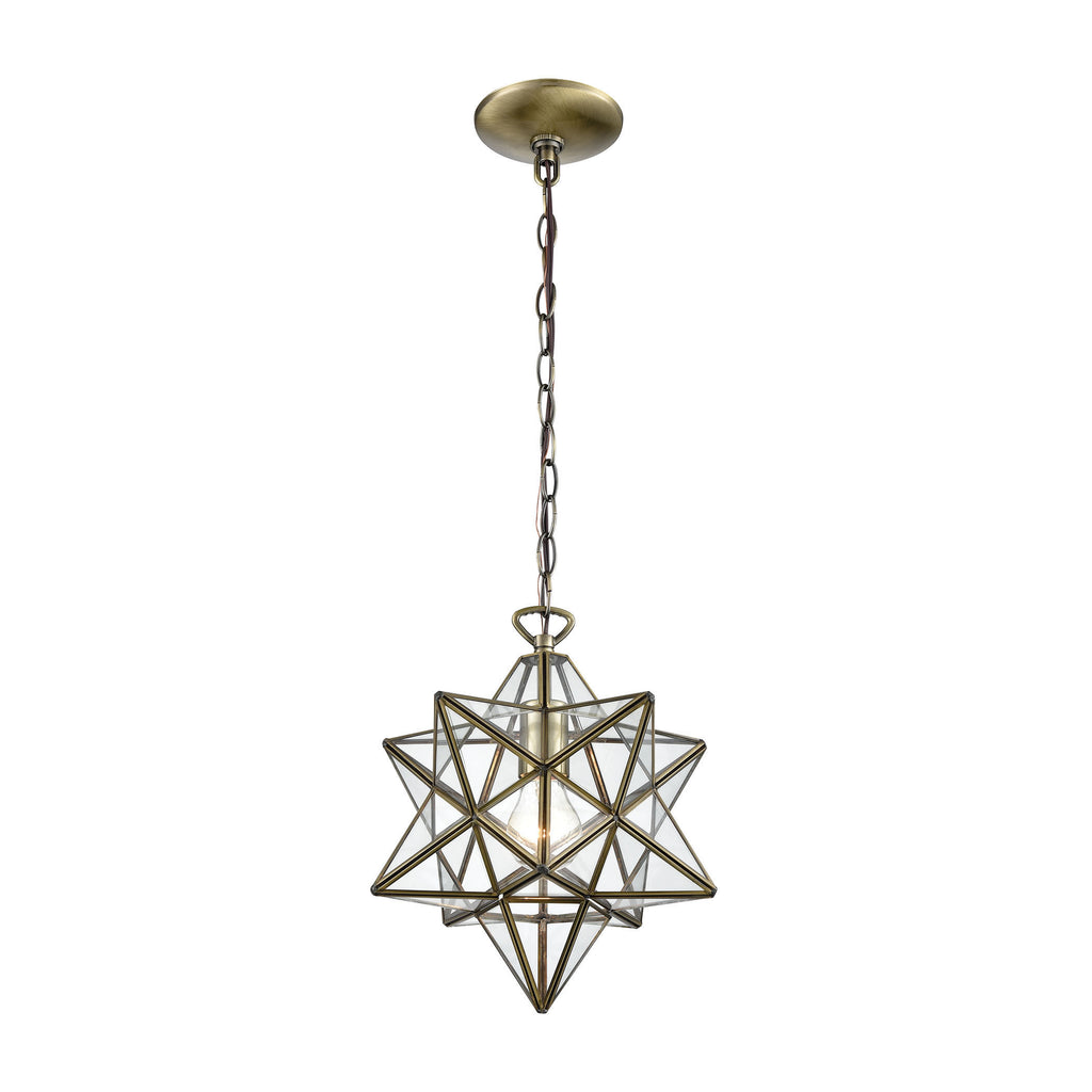 Moravian Star 1-Light Mini Pendant in Antique Brass with Clear Glass - Large