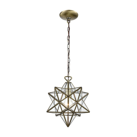 Moravian Star 1-Light Mini Pendant in Antique Brass with Clear Glass - Large