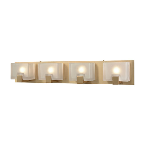 Ridgecrest 4 Light Vanity in Satin Brass with Frosted Cast Glass