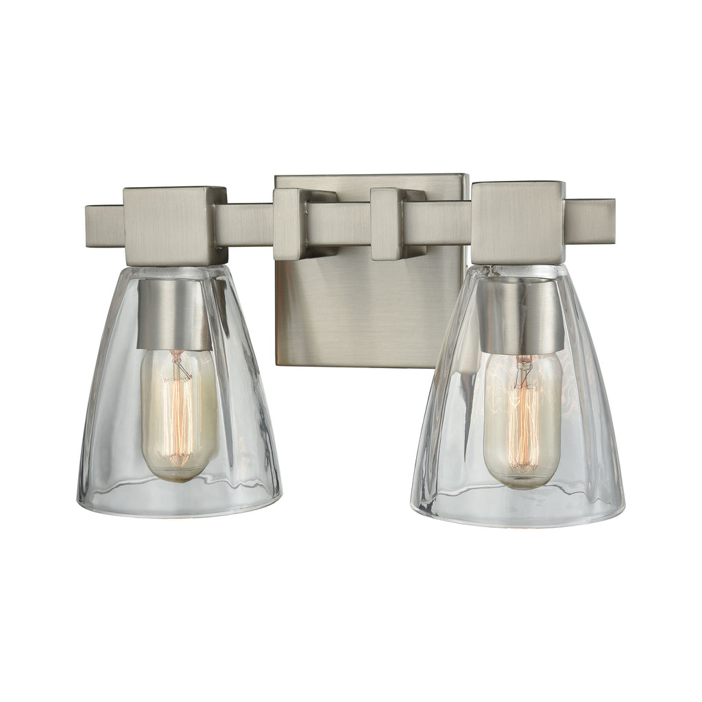 Ensley 2 Light Vanity in Satin Nickel with Clear Glass
