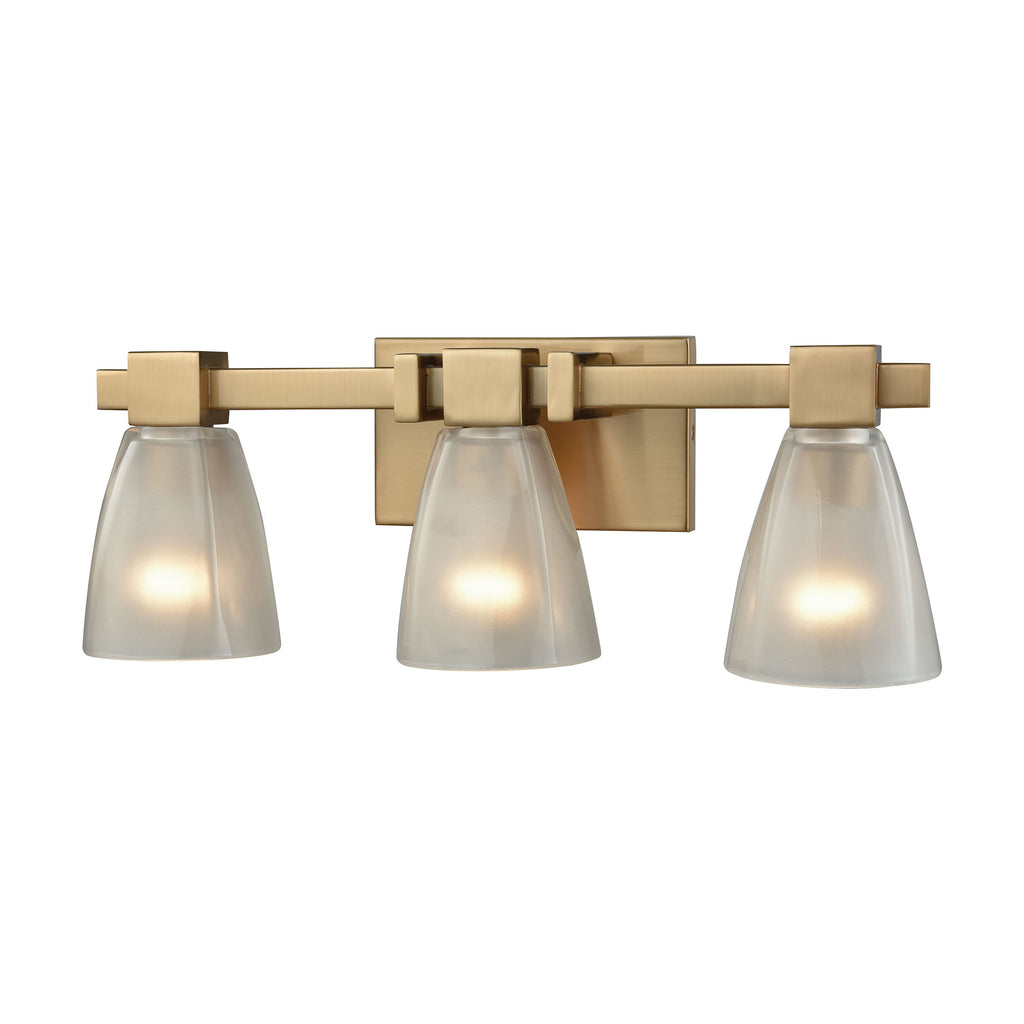 Ensley 3 Light Vanity in Satin Brass with Frosted Glass