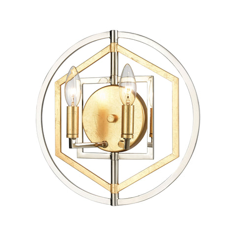 Geosphere 2-Light Sconce in Polished Nickel and Parisian Gold Leaf