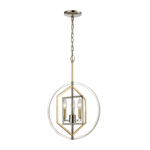 Geosphere 3-Light Chandelier in Polished Nickel and Parisian Gold Leaf