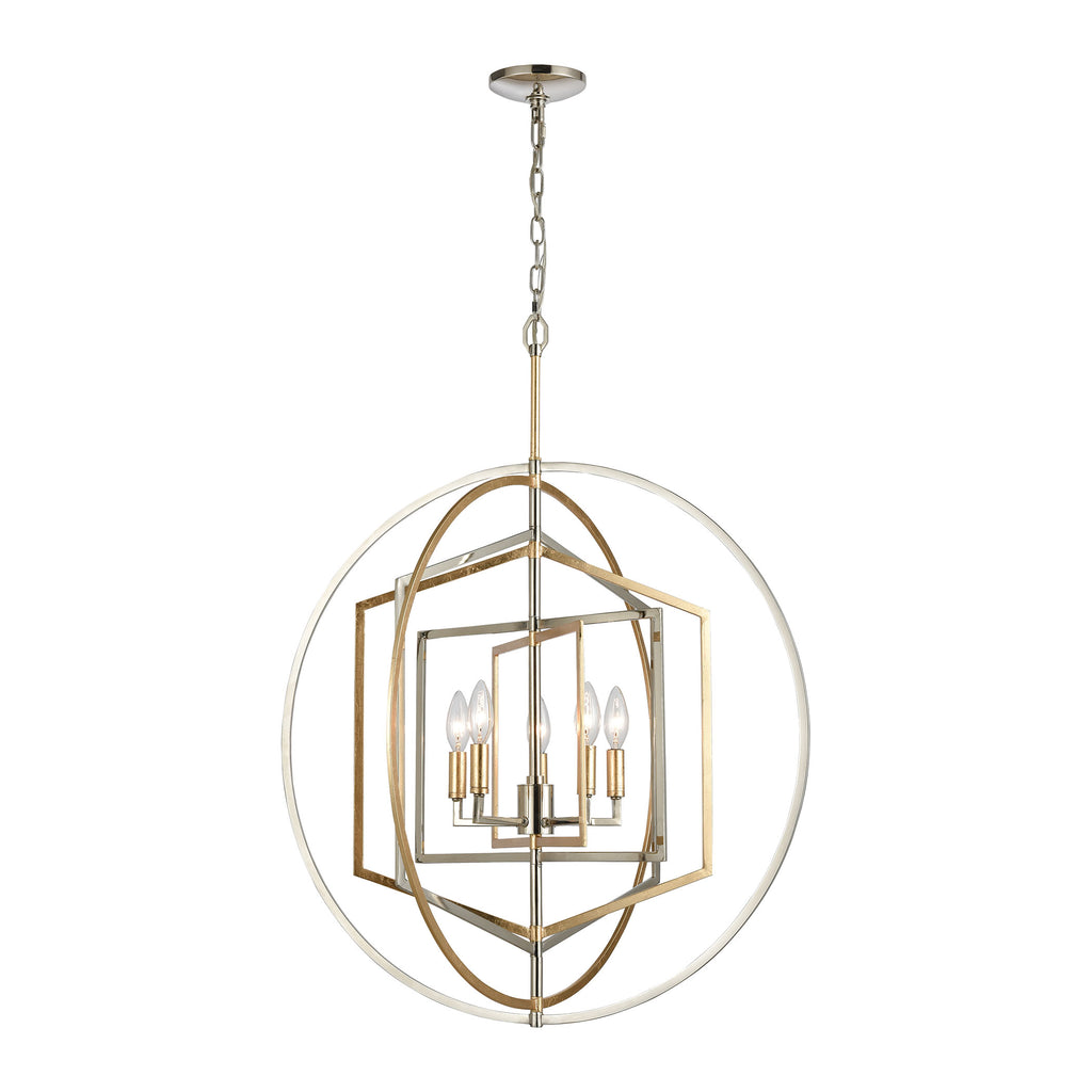 Geosphere 5-Light Chandelier in Polished Nickel and Parisian Gold Leaf