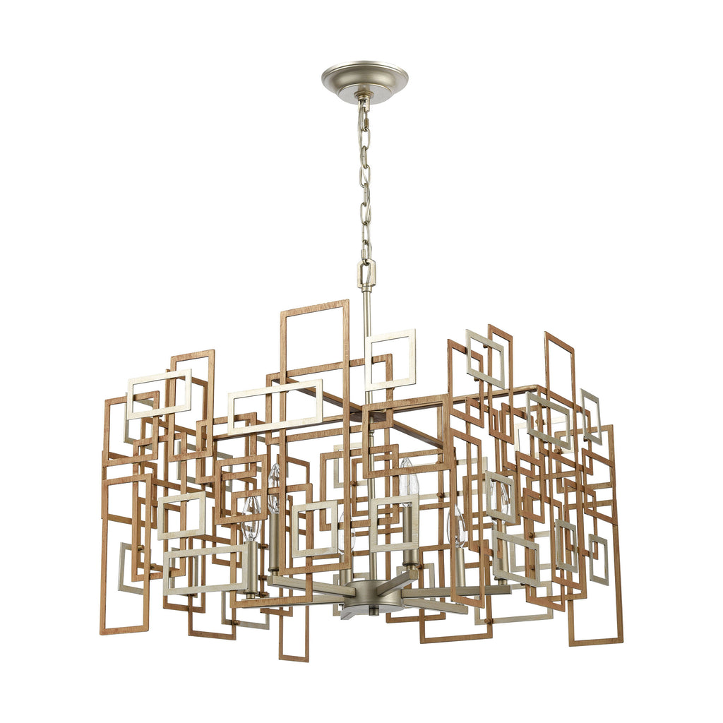 Gridlock 6-Light Chandelier in Matte Gold and Aged Silver