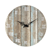 Wooden Roman Numeral Outdoor Wall Clock in Below Light Blue