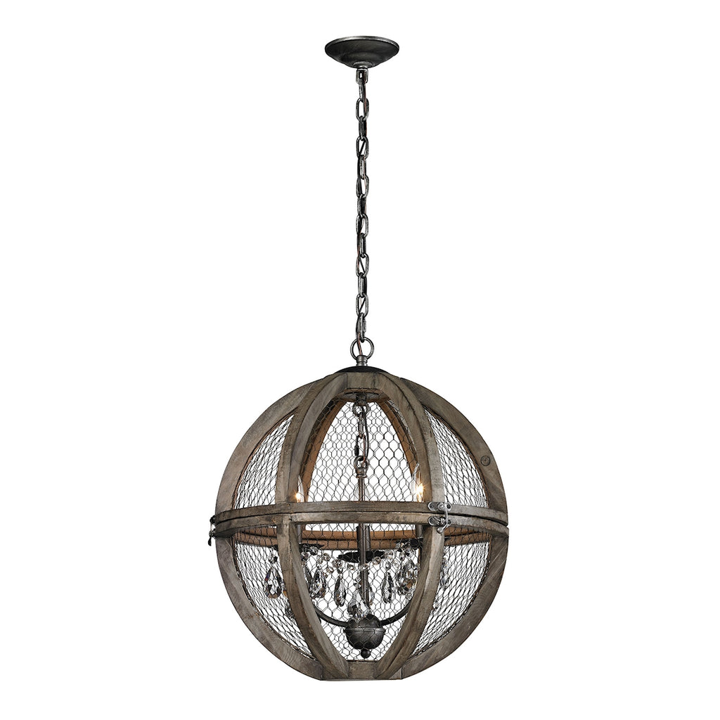 Small Renaissance Invention Wood And Wire Chandelier