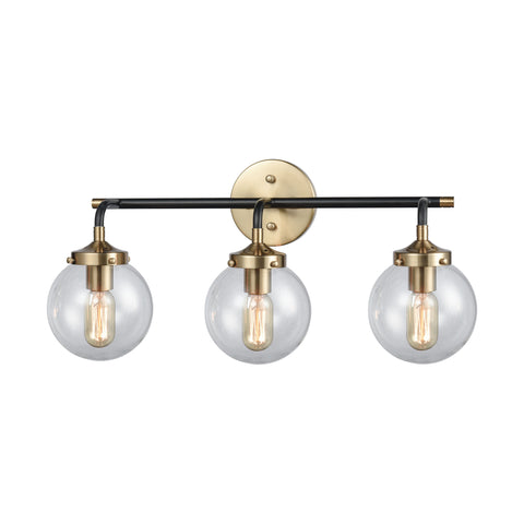 Boudreaux 3-Light Vanity Lamp in Matte Black and Antique Gold with Sph ...