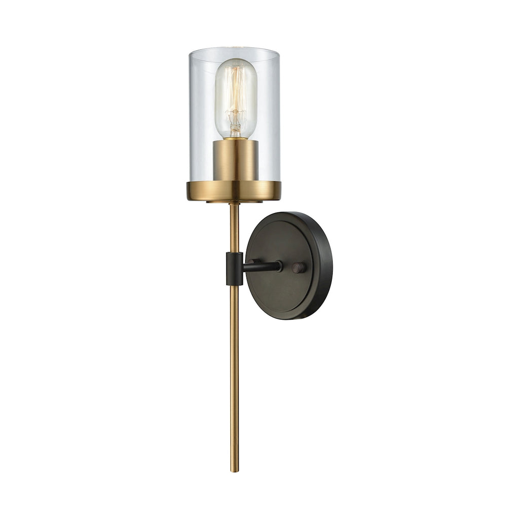 North Haven 1 Light Wall Sconce in Oil Rubbed Bronze with Satin Brass Accents and Clear Glass