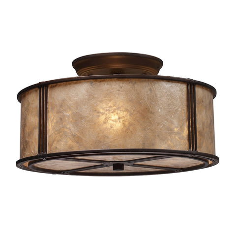 Barringer 3-LIght Semi-Flush in Aged Bronze and Tan Mica Shade