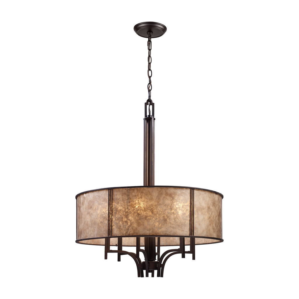 Barringer 6-Light Pendelier in Aged Bronze and Tan Mica Shade