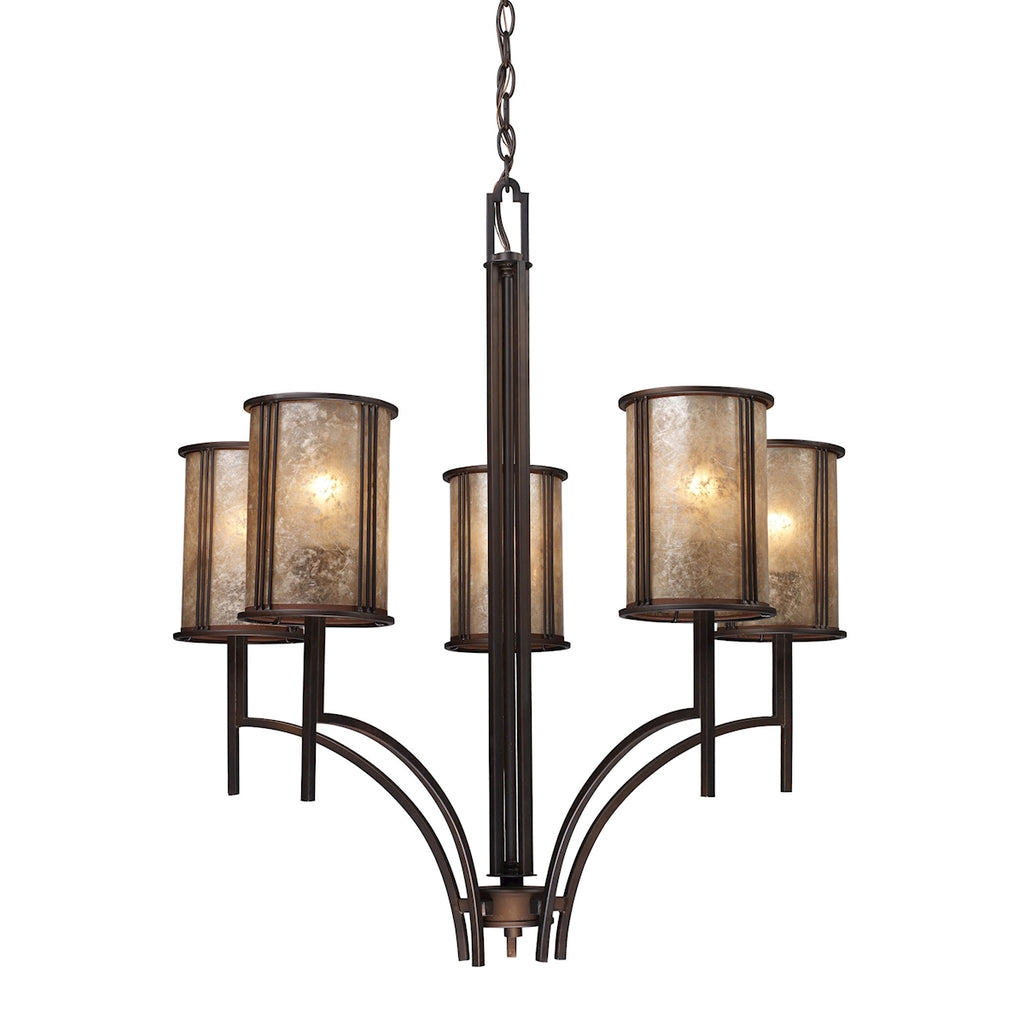 Barringer 5-Light Chandelier in Aged Bronze and Tan Mica Shades