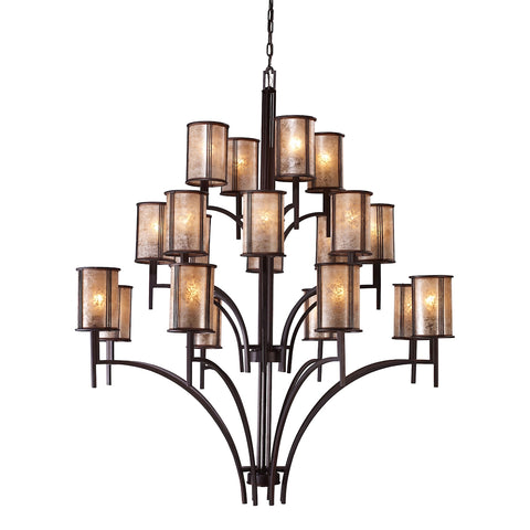 Barringer 8+8+4 Light Chandelier in Aged Bronze and Tan Mica Shades