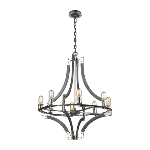 Riveted Plate 8 Chandelier Silverdust Iron/Polished Nickel