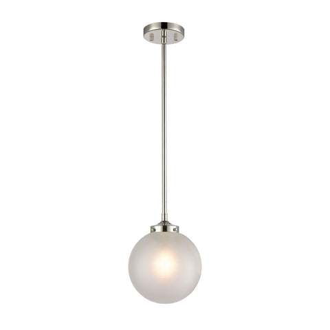Boudreaux 1-Light Mini Pendant in Polished Nickel with Frosted