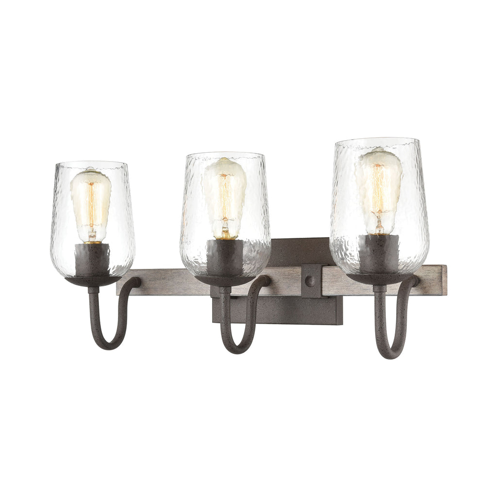 Dillon 3-Light Vanity Light in Vintage Rust with Clear Hammered Glass