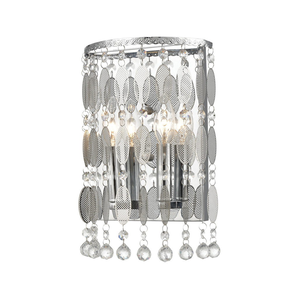 Chamelon 2-Light Sconce in Polished Chrome with Perforated Stainless and Clear Crystal