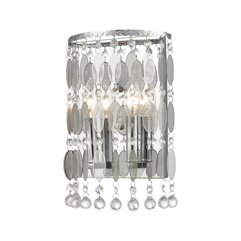 Chamelon 2-Light Sconce in Polished Chrome with Perforated Stainless and Clear Crystal