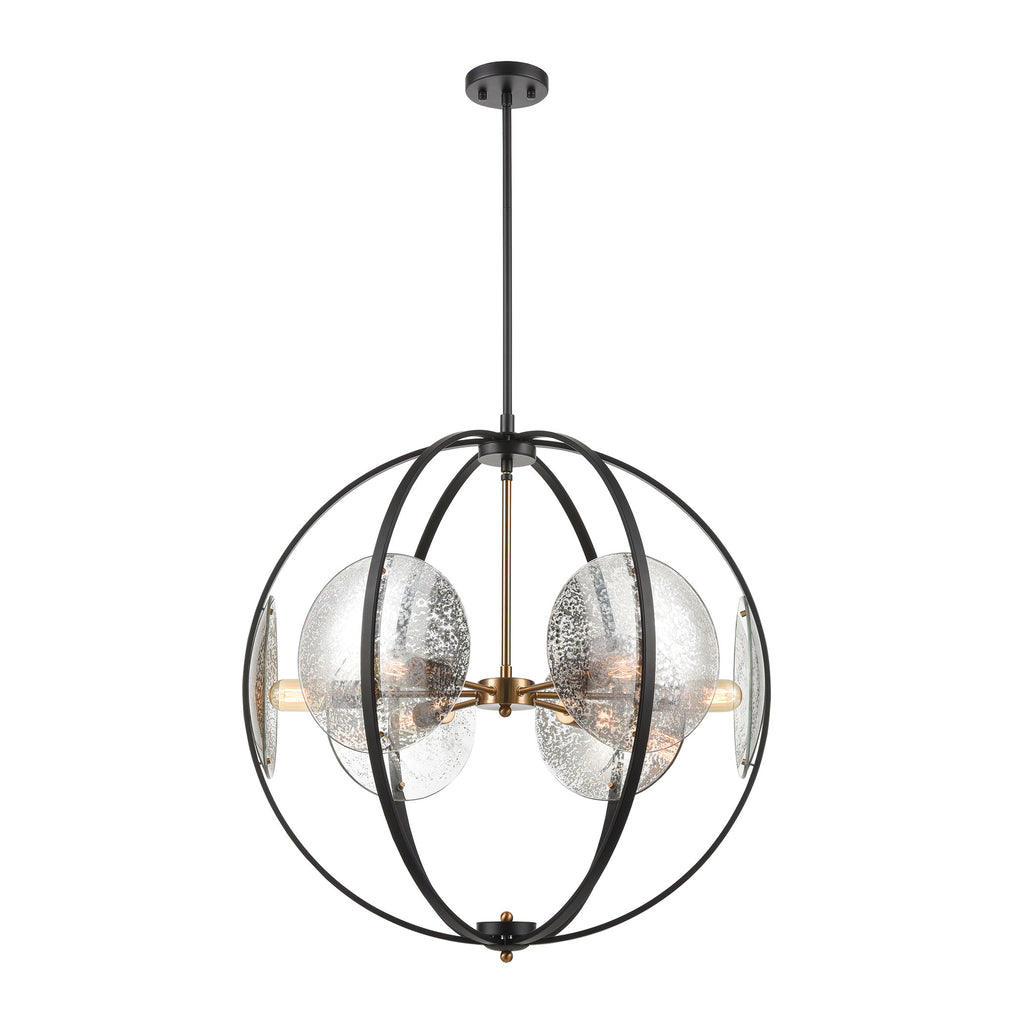 Oriah 6-Light Pendant in Matte Black with Mercury Glass