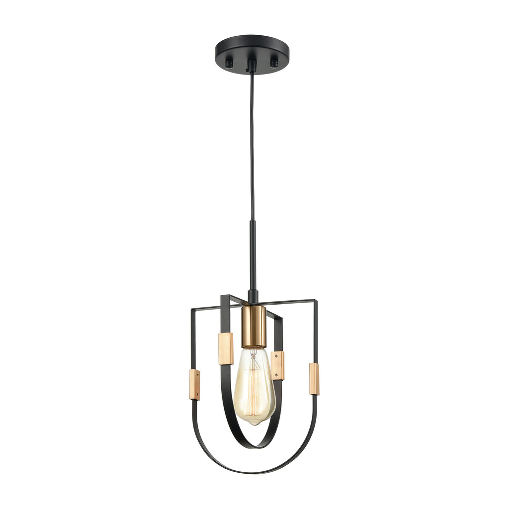 Heathrow 1-Light Mini Pendant in Matte Black and Satin Brass