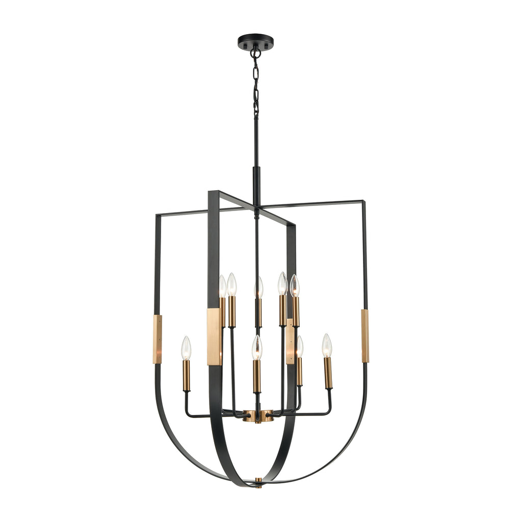 Heathrow 10-Light Chandelier in Matte Black and Satin Brass