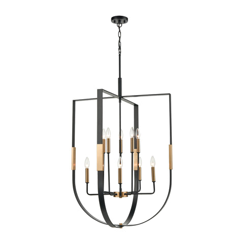 Heathrow 10-Light Chandelier in Matte Black and Satin Brass