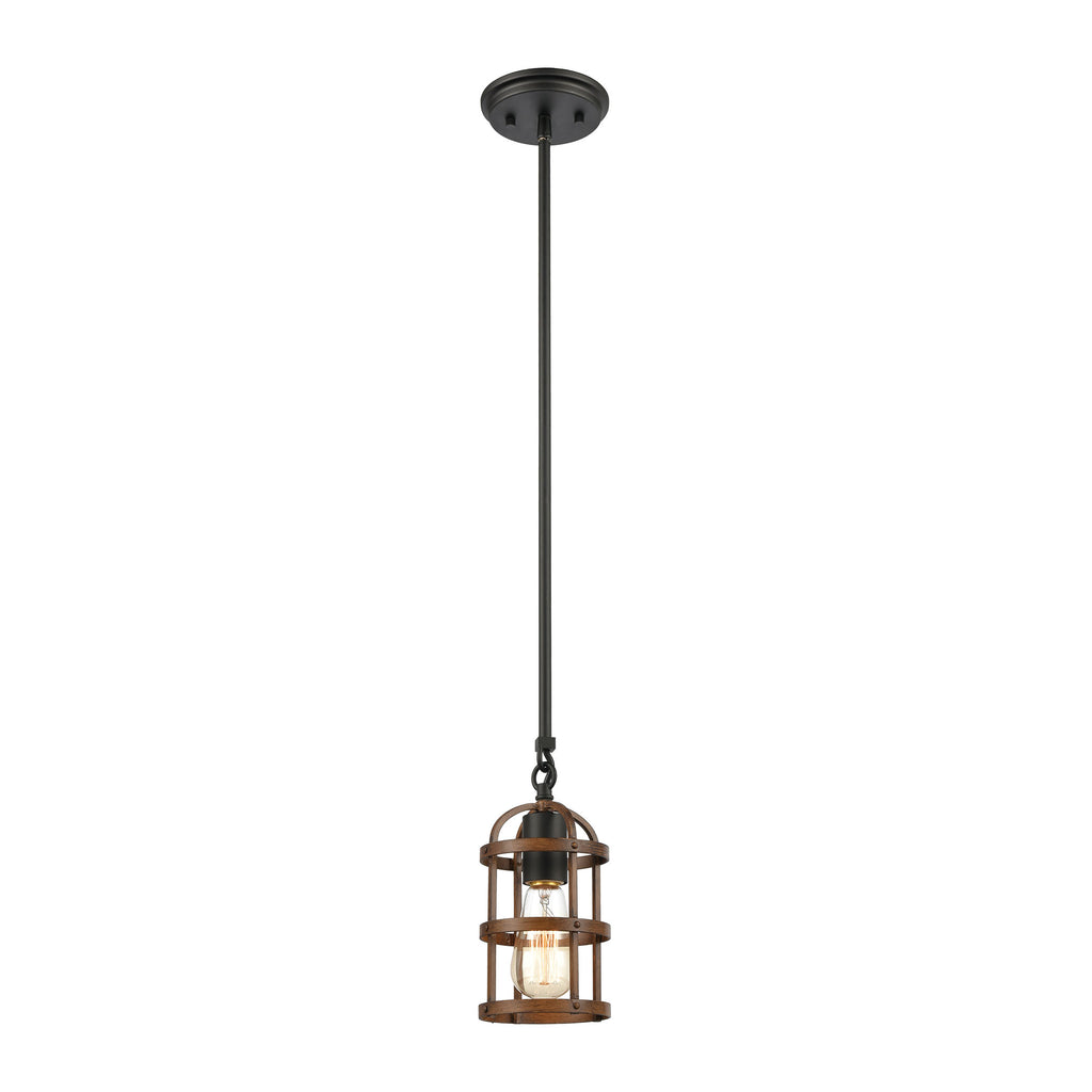 Millville 1-Light Mini Pendant in Matte Black and Dark Oak