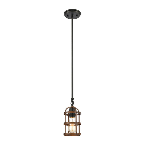 Millville 1-Light Mini Pendant in Matte Black and Dark Oak