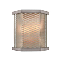 Crestler 2-Light Sconce in Weathered Zinc and Polished Nickel Mesh with Beige Fabric Shade