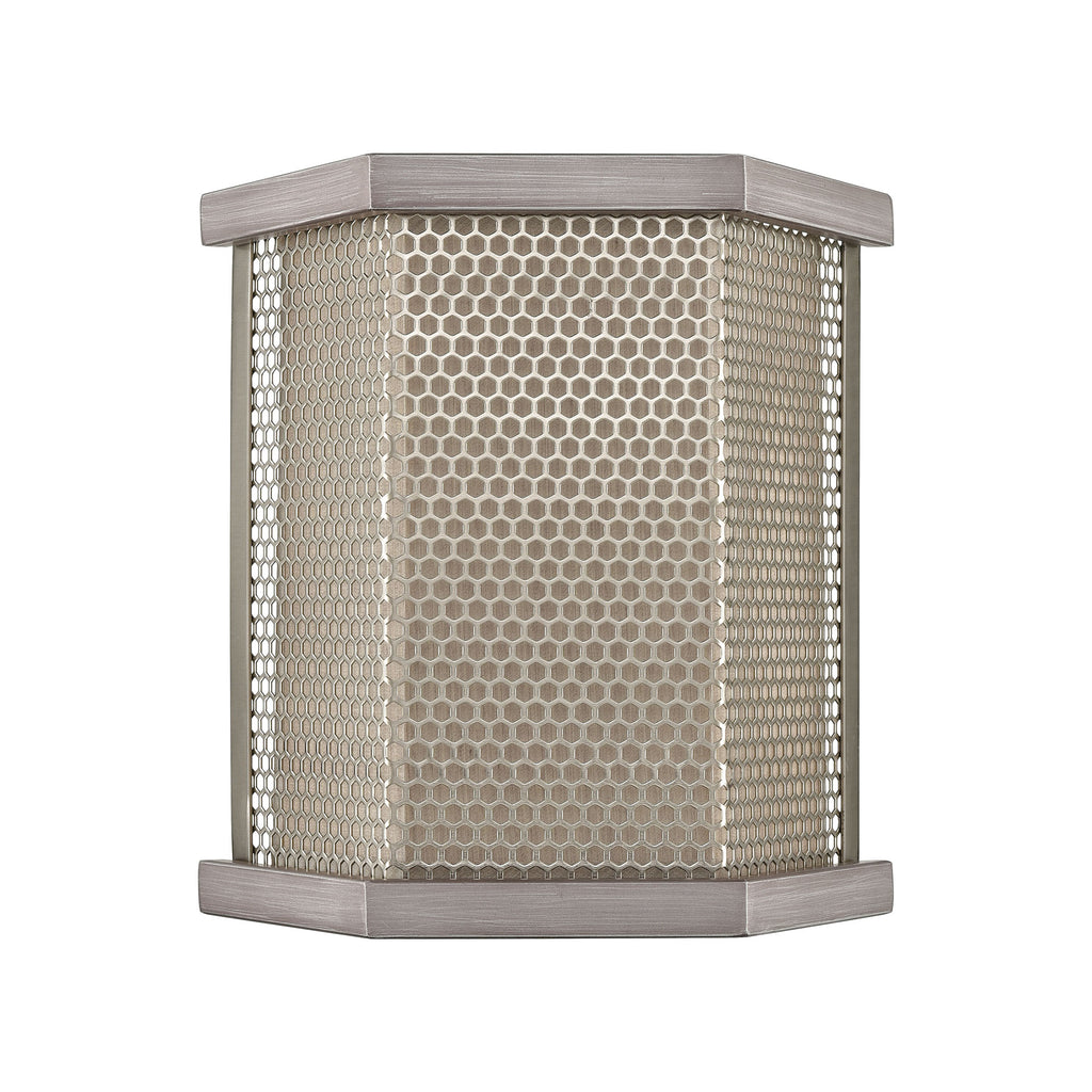Crestler 2-Light Sconce in Weathered Zinc and Polished Nickel Mesh with Beige Fabric Shade