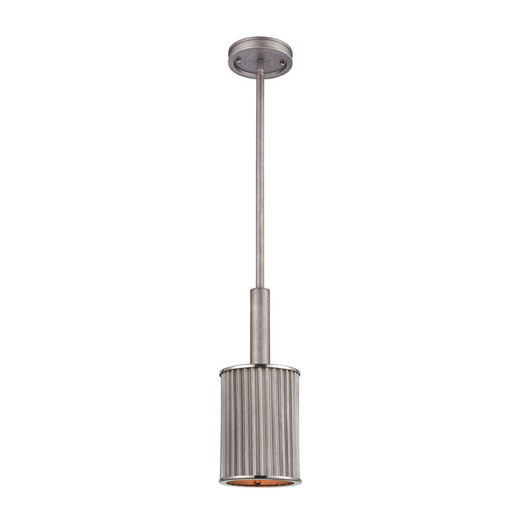 Corrugated Steel 1-Light Mini Pendant in Weathered Zinc with Corrugated Metal