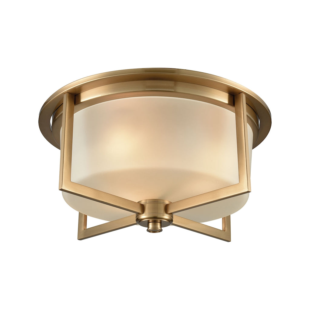 Vancourt 3-Light Flush Mount in Satin Brass with Frosted Glass