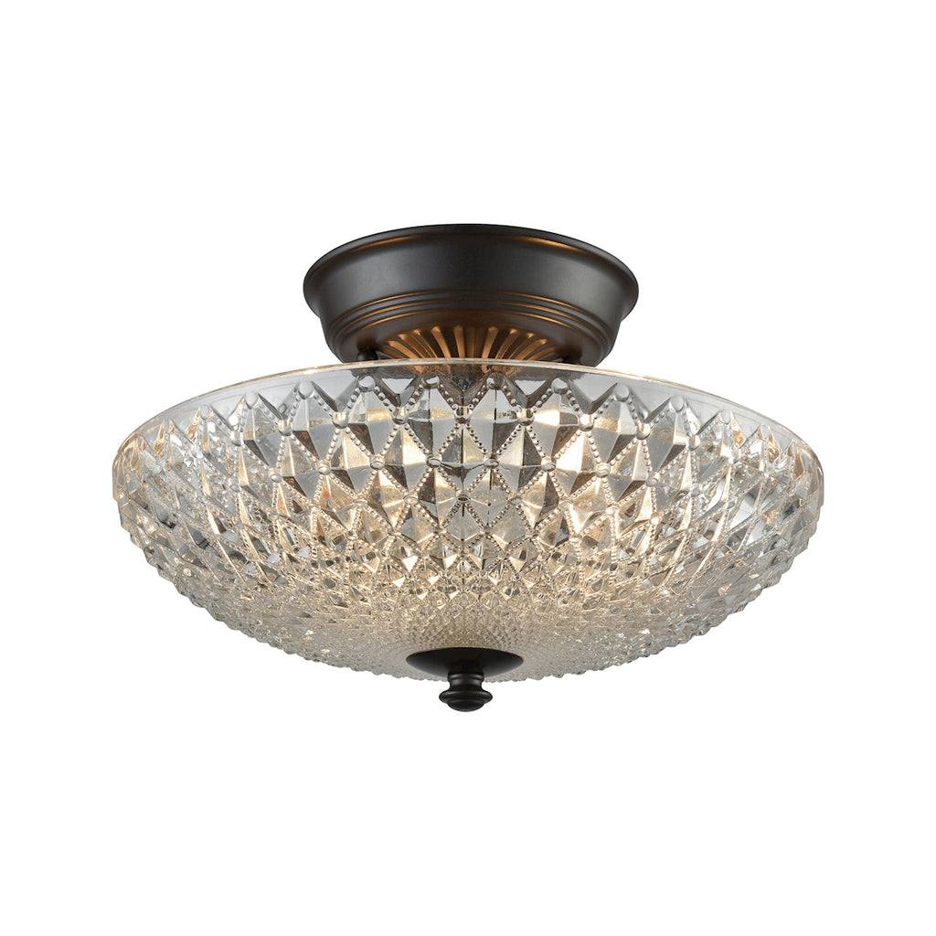 Sweetwater 2 Light Semi Flush in Oil Rubbed Bronze with Clear Crystal Glass