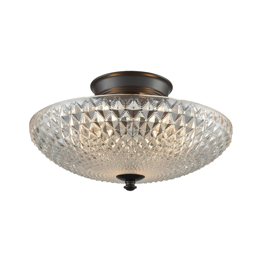 Sweetwater 3 Light Semi Flush in Oil Rubbed Bronze with Clear Crystal Glass