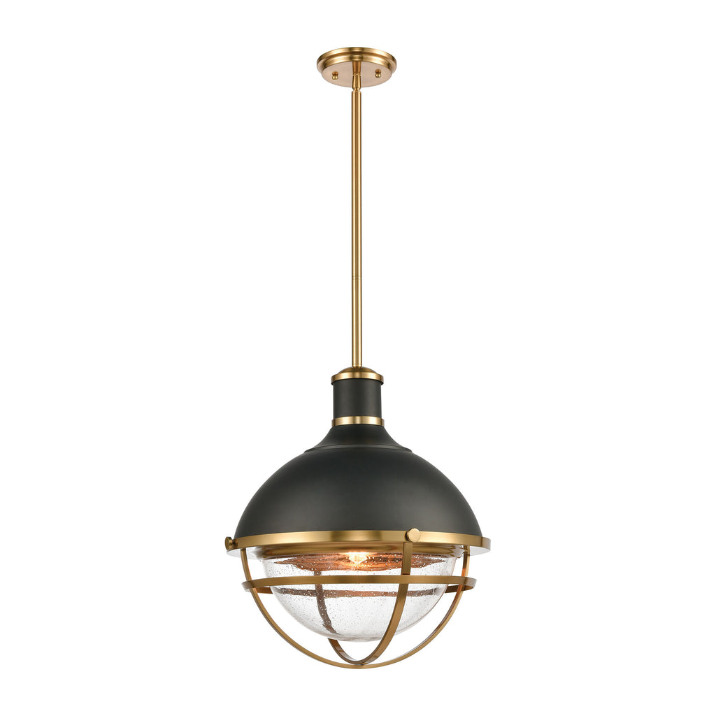 Jenna 1-Light Pendant in Matte Black and Satin Brass with Seedy Glass