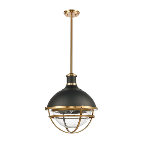 Jenna 1-Light Pendant in Matte Black and Satin Brass with Seedy Glass