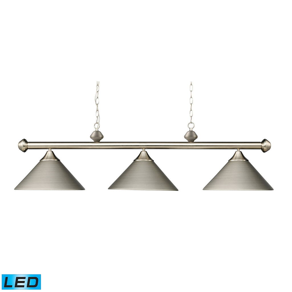 Casual Traditions 3-Light Billiard/Island in Satin Nickel with Metal Shades - LED, 800 Lumens (2400
