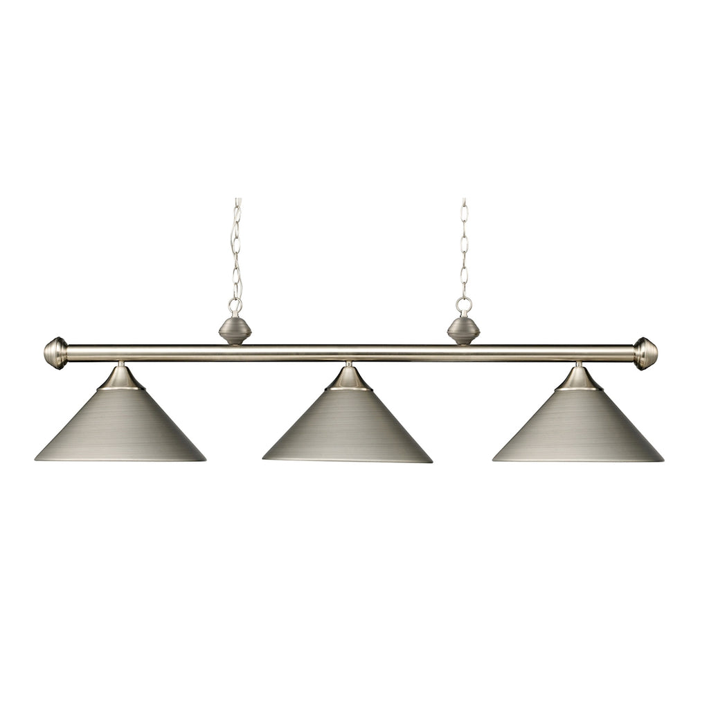 Casual Traditions 3-Light Satin Nickel Billiard Lt W/Metal Shades