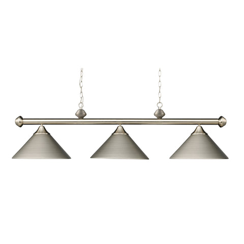 Casual Traditions 3-Light Satin Nickel Billiard Lt W/Metal Shades