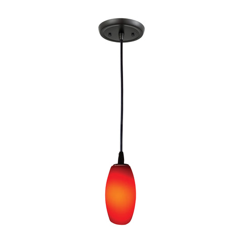 1-Light Pendant in Gloss Black with Vermillion Glass