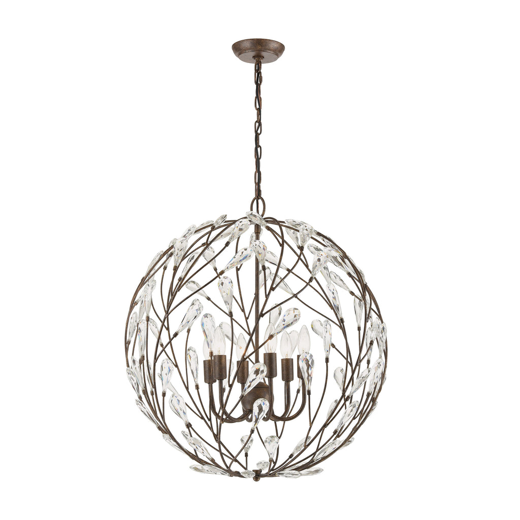 Crislett 6-Light Pendant in Sunglow Bronze with Clear Crystal