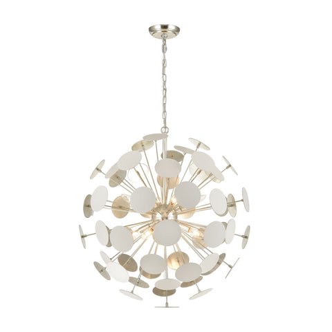 Modish 8-Light Pendant in Matte White with White Discs