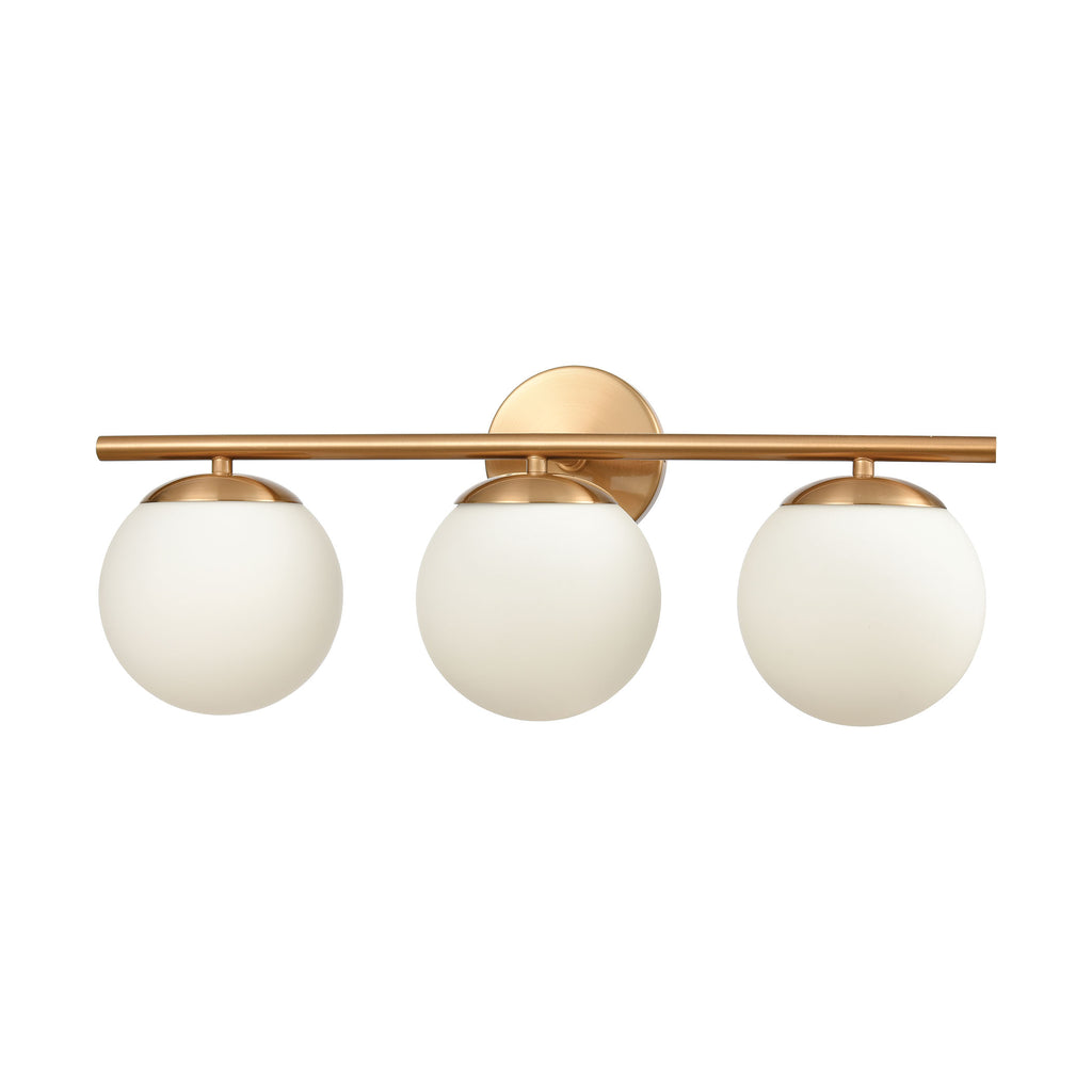 Hollywood Blvd. 3-Light Vanity Light in Satin Brass with Opal White Glass