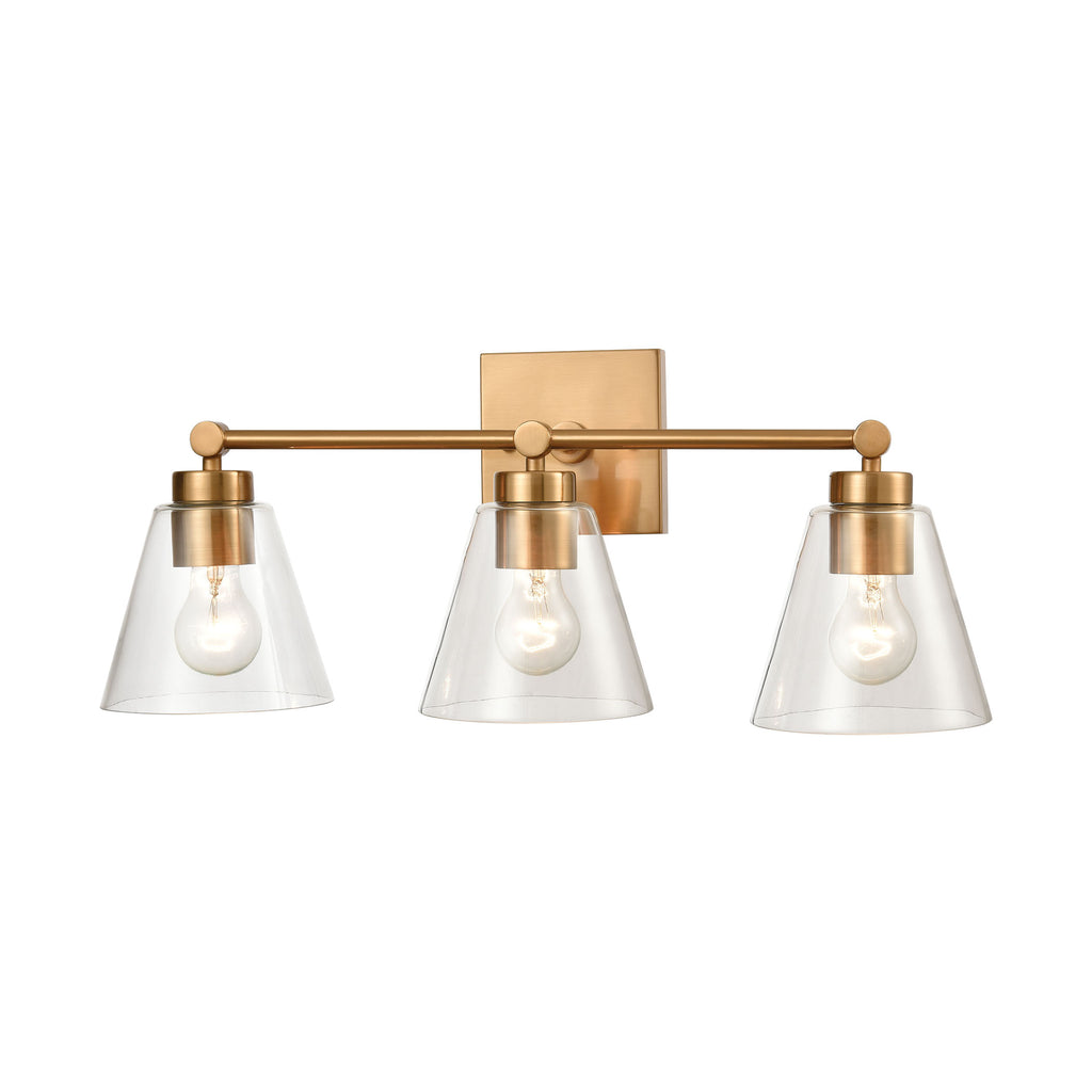 East Point 3-Light Vanity Light in Satin Brass with Clear Glass