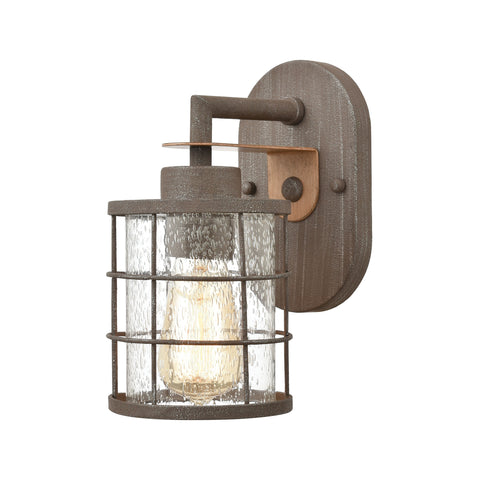Gilbert 1-Light Vanity Light in Rusted Coffee and Light Wood with Seedy Glass
