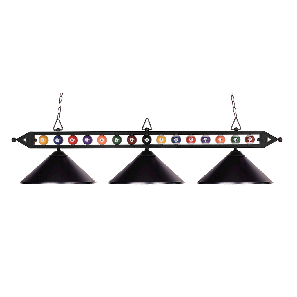 Designer Classics 3-Lt Pool Lt Matte Bk/Metal Shades